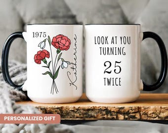 50th Birthday Gift for Women, 50th Birthday Mug, Personalized Birthday Gifts Funny 50th coffee cup 1974, Custom Gift For 50 Year Old, Women