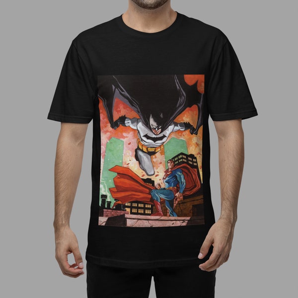 Batman Shirt In Organic Cotton Crewneck, Batman And Superman, Unisex, Multicolor, Ideal for Gifts or Fans, S, M, L, XL, XXL, 3XL, 4XL, 5XL