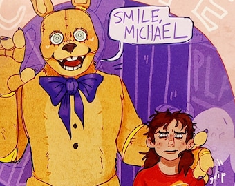 father of the year | spring bonnie and michael afton FNAF art print 15x15cm/6x6in