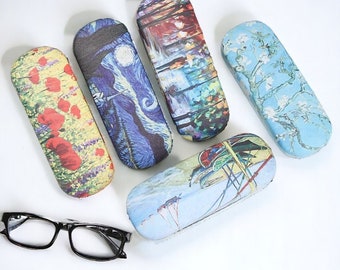 Estuche para gafas: Estuche rígido portátil para mujer - Protector de gafas y caja de almacenamiento inspirados en pintura al óleo