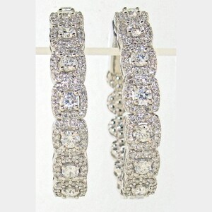Incredible 1.98CT. Natural Round Brilliant Diamond 18K White Gold Diamond Hoop Earrings.