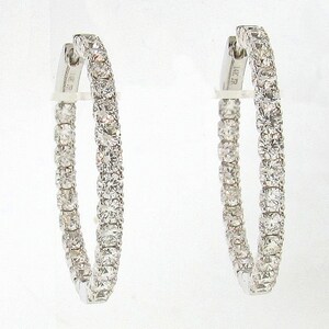 3.92 CT. Round Brilliant Diamond Inside Outside Set 14K White Gold Hoop Earrings.