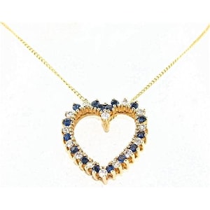 1.36 CT. Genuine Sapphire and Diamond 14K Yellow Gold Heart Pendant.