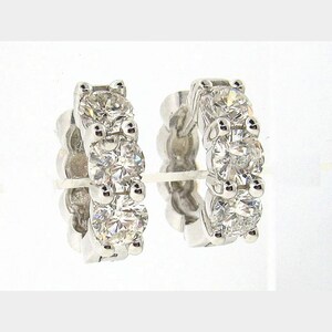 Stunning 1.90 CT. Natural Round Brilliant Shape Diamonds 14K White Gold Huggie Earrings