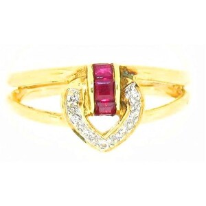 0.40 CT. Genuine Ruby and Diamond 18K Yellow Gold Ring.