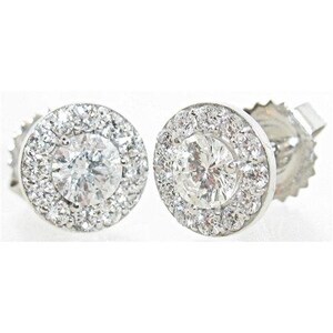 1.15 CT. Diamond Halo Round Brilliant 14K White Gold Natural  Diamond Studs Earrings.