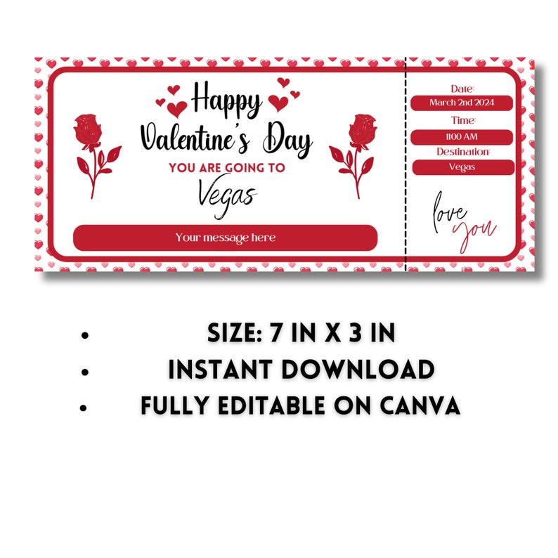 Valentines Day Editable Boarding Pass Canva Template Valentines Day ...