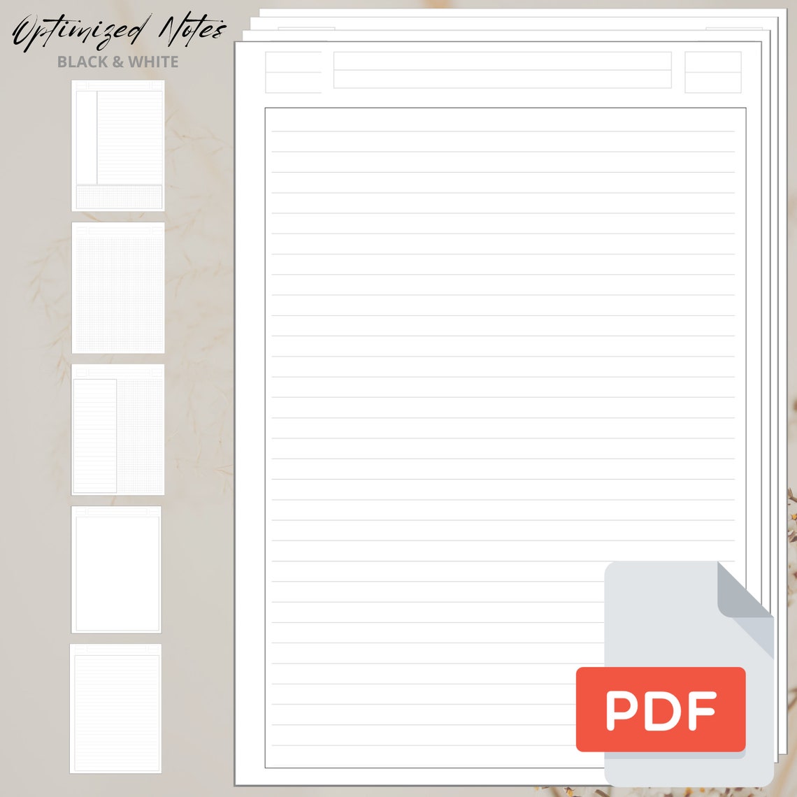 Printable Note Taking Templates | Bundle 6 Models | Printable Notepad ...
