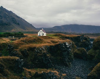 Icelandic Coastal House Print: Minimalist Fine Art Landscape Photography