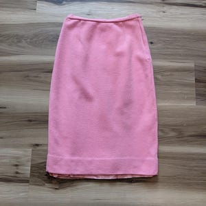 Vintage 60s Pink Wool Pencil Skirt – XS High Waisted Lined Mod Skirt by Loubella