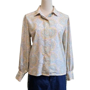 Vintage 80s Pastel Paisley Shirt – Vtg 1980s Coquette Fairycore Pink Floral Boho Blouse by Chaus Size 4 Button Up Long Sleeve Blouse