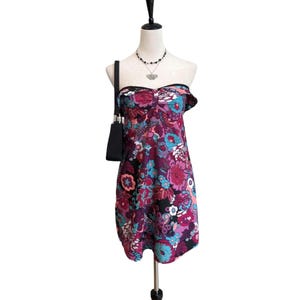 Y2K Roxy strapless mini dress bold floral print sweetheart top size medium juniors