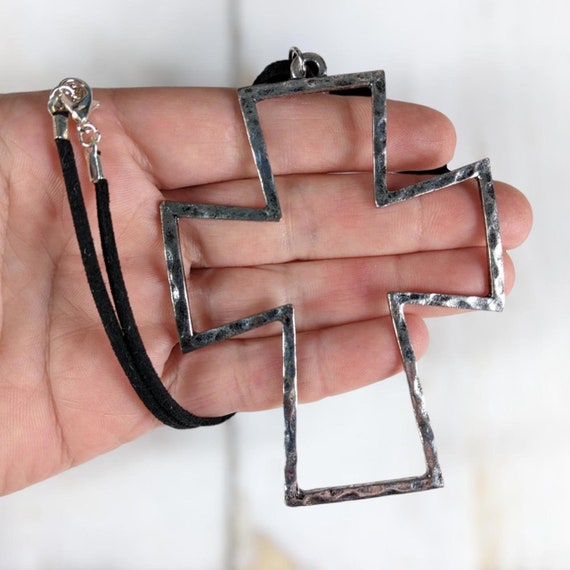 Vintage goth cross pendant choker. Reclaimed boho… - image 1