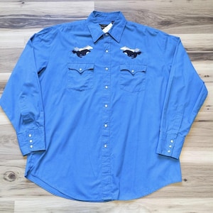 90s Horse Western Shirt L – Vintage Country Cowboy Snap Button Top Men’s Large
