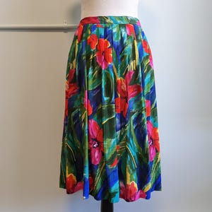 Vintage 1990s Floral Midi Skirt – Size 14 | Cottagecore Boho Fairy Rayon High Waisted Skirt