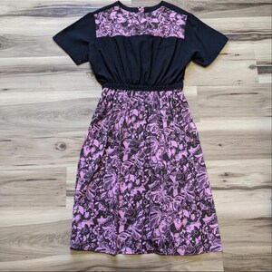 Vintage 70s Floral Midi Dress – Black Pink Retro Fairy A-Line Dress M L