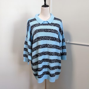 Vintage 90s Blue & Black Sweater – Indie Streetwear Short Sleeve Knit L/One Size by Venezia E23332