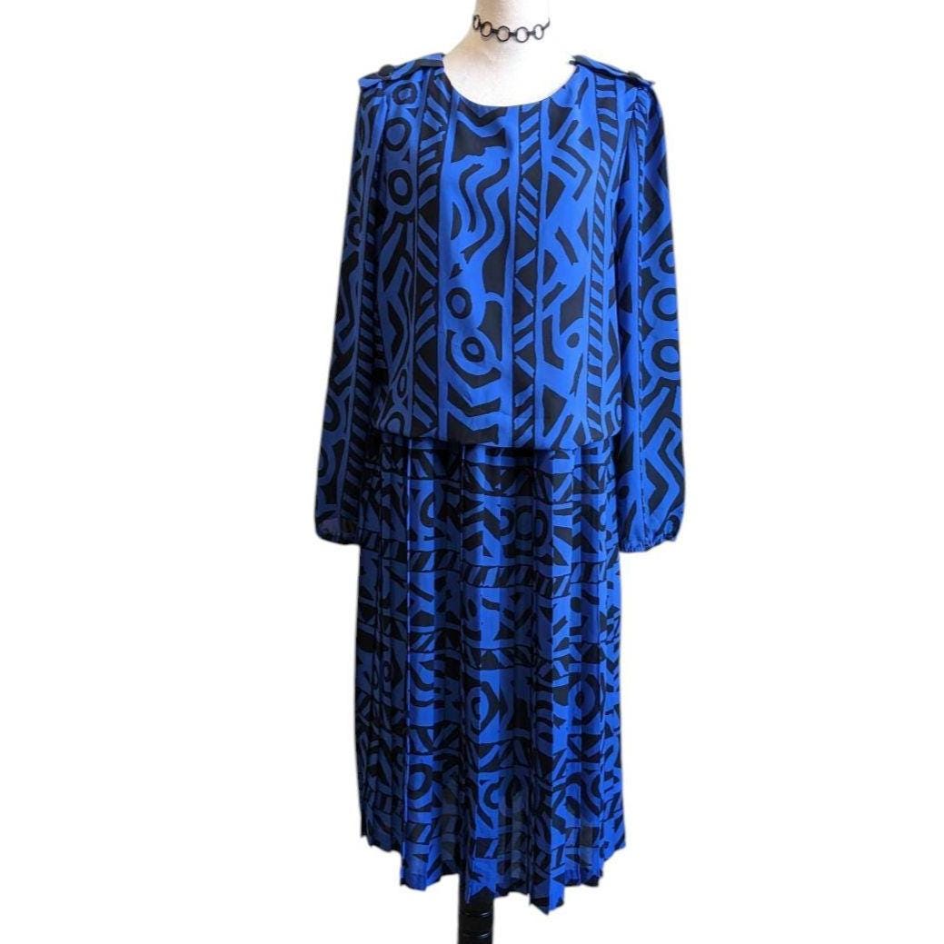 Blue Geometric Dress - Etsy Blue Geometric Dress - Etsy