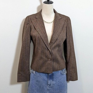 Vintage 70s brown striped wool blazer extra small medium minimalist academia cropped retro preppy jacket
