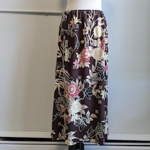 Y2K Brown Floral Midi Skirt L Boho Fairycore Kathie Lee