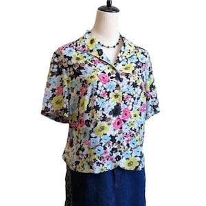 1990s Pendleton floral blouse pastel jewel print petite 14 cottagecore top