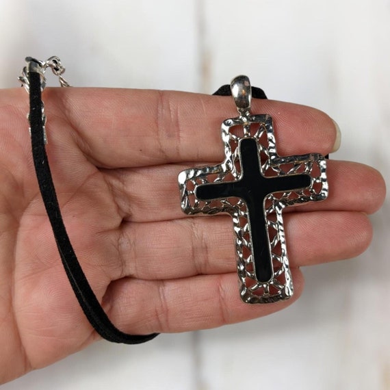Vintage cross pendant choker. Reclaimed goth grun… - image 1