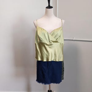 Vintage Y2K Green Silk Tank Top | Size 16 | Minimalist Coquette Style by Daymor E23290