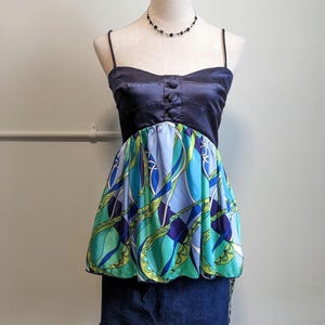 Vintage Y2K Fairycore Tank Top – Large | 2000s Indie Geometric Print Sleeveless Top w/ Side Zipper