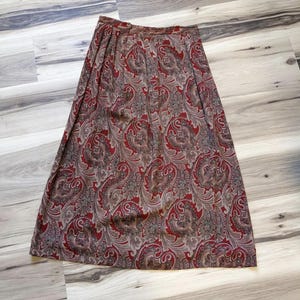 Vintage 90s Paisley Skirt Boho Fairy Goth Red Midi High Waisted Rayon Vtg Medium