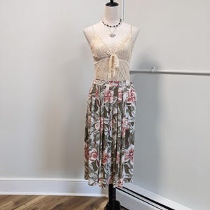 Vintage 90s Leslie Fay Floral Skirt – High Waisted Midi Linen Blend Medium
