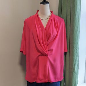 Vintage 90s Pink Blouse Large – Minimalist Indie Short Sleeve Shirt Tan Jay Size 14