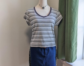 Vintage Y2K Striped Crop Top Large Grunge Indie Pullover Minimalist Cotton Shirt