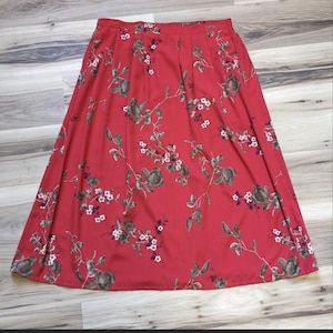 90s Floral Cottagecore Skirt 1X – Vintage Boho Grunge Red Midi Sag Harbor