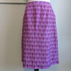 Vintage Y2K Purple Silk Midi Skirt – Vtg 00s Whimsigoth Fairycore Geometric Print Sleek Hip Fit Minimalist Boho Midi by Mix It Size 12