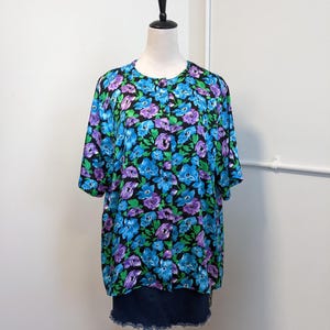 Vintage 90s Bold Floral Blouse 1X | Argenti Boxy Button Up Shirt Plus Size