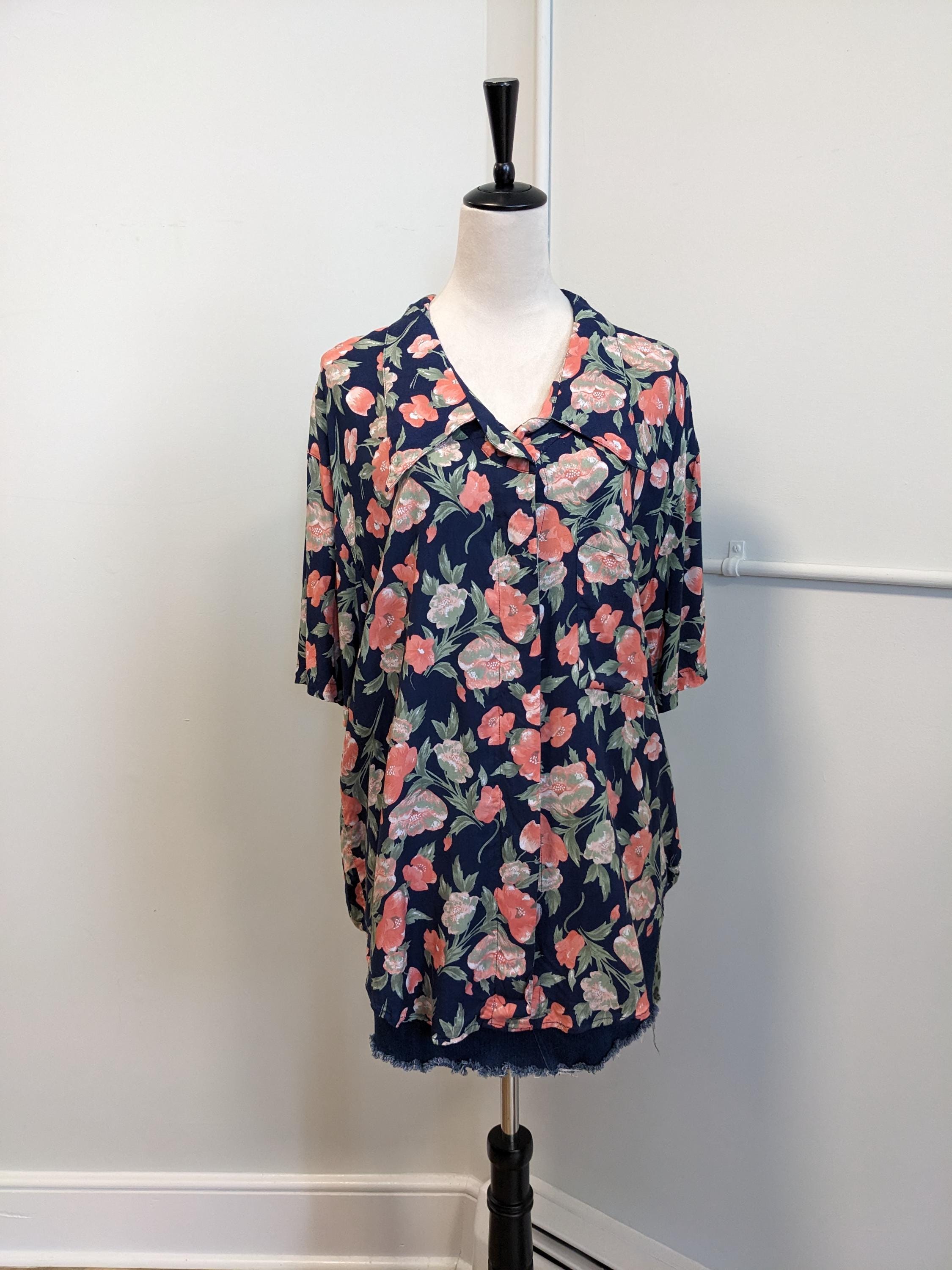 Vintage 90s Floral Boho Button-Up Shirt – Size 14/16 Cottagecore Rayon Top E23307