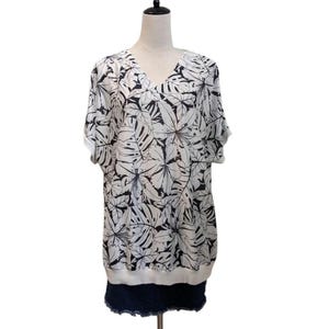 Vintage 80s floral blouse by Aimee size 2X pullover short sleeve top with stretch cottage boho indie retro soft fit elastic waist shirt