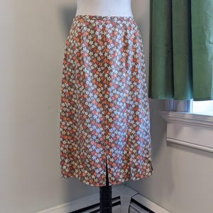 Vintage Y2K Floral Midi Skirt Brown Cottagecore Size Medium 2000s Boho Side Zip Skirt