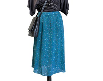 Vintage 90s Teal Midi Skirt Dabney Abstract Print High Waisted Sheer Grunge Indie Minimalist Skirt Medium