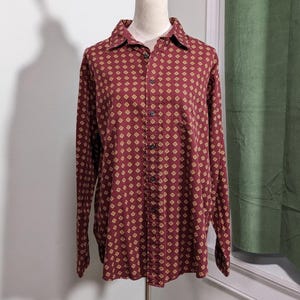 Vintage 90s Geometric Shirt Men’s Large Indie Streetwear Cotton Button Up Top