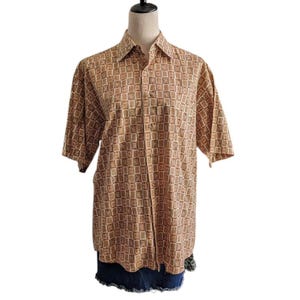Vintage 90s Geometric Shirt – Natural Issue Cotton Button Up Streetwear Medium