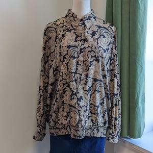 Vintage 90s paisley blouse long sleeve polyester women’s 1X boho indie retro Alfred Dunner pullover top