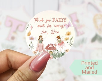 Personalized Fairy Birthday Sticker Fairy Theme Thank You Birthday Favor Stickers Pixie Butterfly  Birthday Treat Bag Stickers Fairy Garden