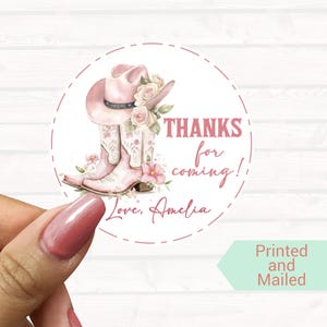 Cowgirl Birthday Stickers Personalized  Rodeo Theme Thank You Favor Stickers For Werstern Birthday Treat Bag First Rodeo Birthday Stickers