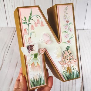 Decoraciones para fiesta de cumpleaños con letras 3D de hadas en acuarela, decoración para fiesta temática de jardín de hadas, decoración de cumpleaños de niña hada mariposa para su primer cumpleaños
