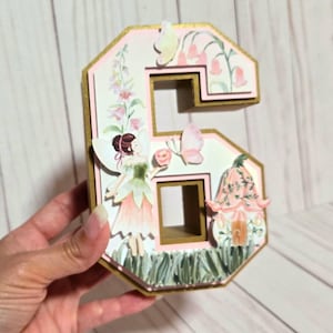Decoração de festa de aniversário com números 3D de fadas em aquarela, decoração de mesa com tema de jardim de fadas, decoração de mesa central para aniversário de meninas