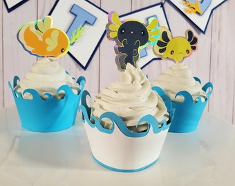 Axolotl cupcake toppers voor jongens, axolotl feestthema decoratie, salamander cupcake toppers, axolotl verjaardag jongen decor