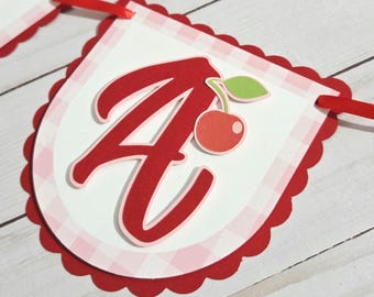 Personalized Cherry Banner Birthday Party Decorations  For Girls Sweet Cherry on Top Theme Party Pink Bow and Cherry Baby Shower Party Decor