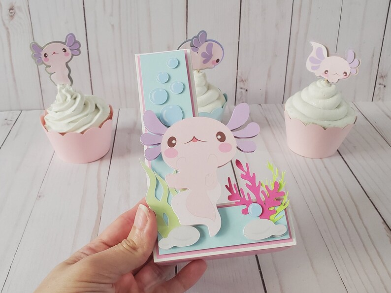 TAKEALOOKO Axolotl Birthday Gift Bags - 16 Pcs Pink Goodie Bags With Wrap Paper, Party Favors & Decor