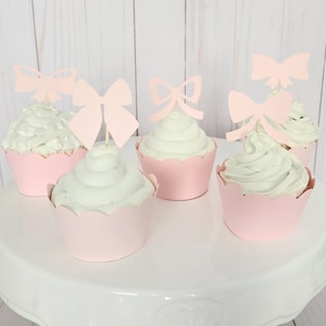 Pink Bow Cupcake Toppers Coquette Party Decorations Girly First Birthday Pink Bow Baby Shower Party Decor Coquette Theme Bach Bridal Shower